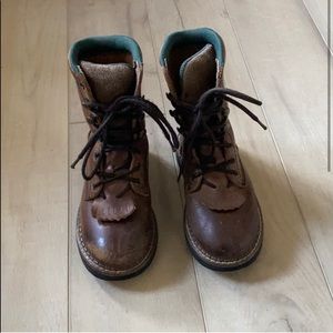 Boys Vintage Brown Leather Boots 10.5 Lace up Toddler